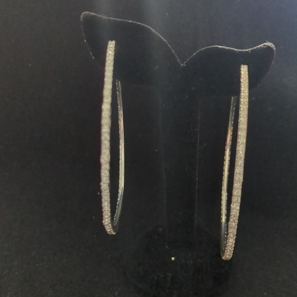 Silver Tone Clear Rhinestone Large Oversized Hoop Statement Earrings